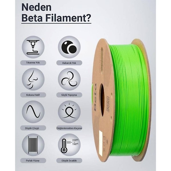 Beta PLA+ Filament - Neon Yeşil (Fluorescent) - 1 Kg