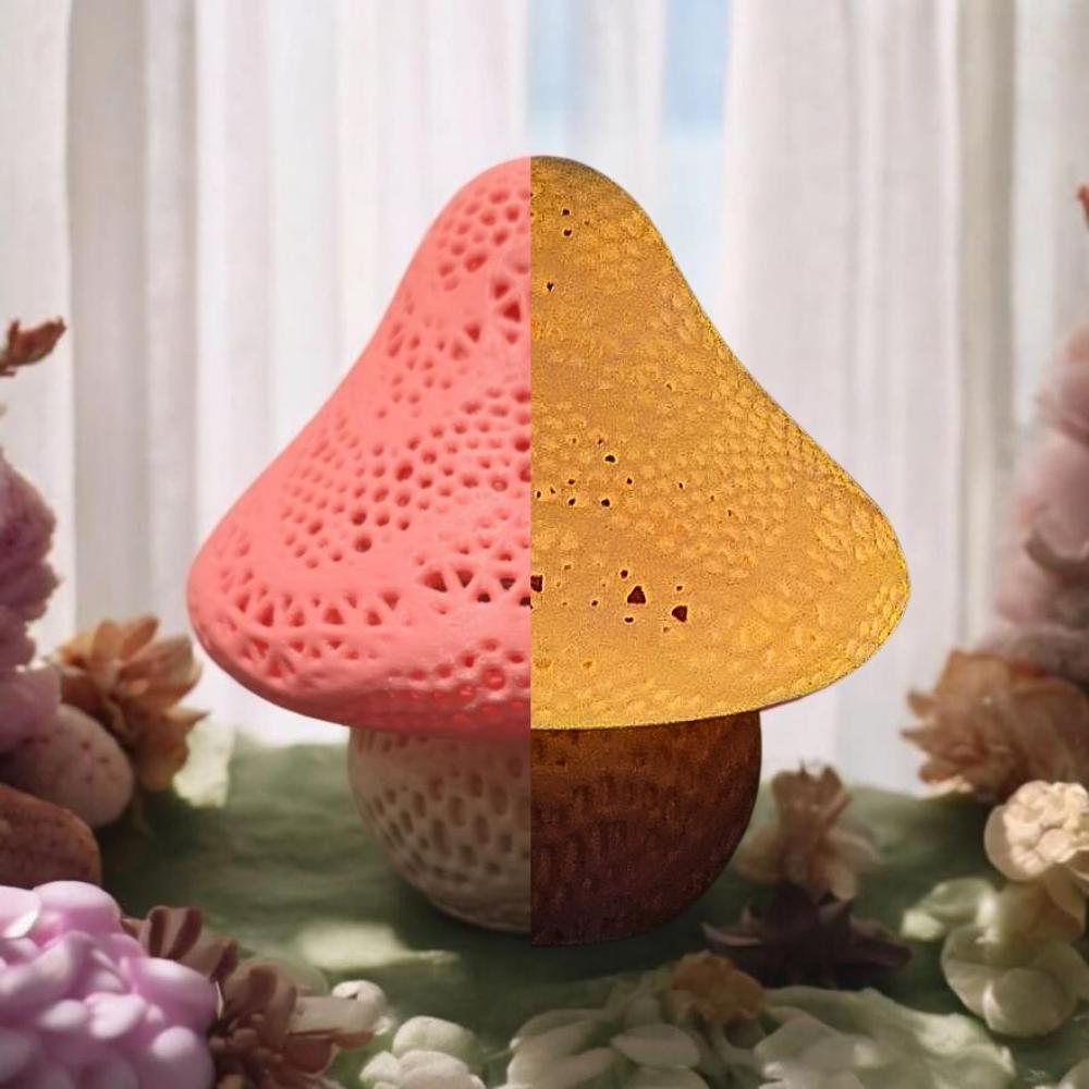 Mantar Şekilli Neonlu Abajur – Doğal Tasarım El Yapımı 3D Baskı Masa Lambası