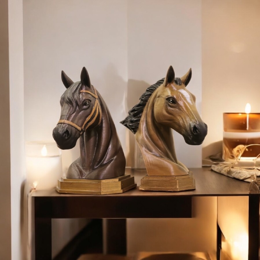İkili At Başı Figür Seti – 15 cm El Yapımı 3D Baskı Klasik Dekoratif Biblo