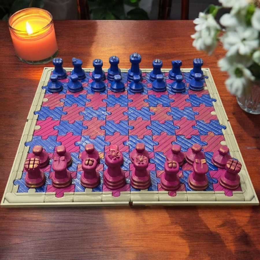 Puzzle Satranç Takımı – 40x40 cm El Yapımı 3D Baskı Kişiye Özel Zeka Oyunu