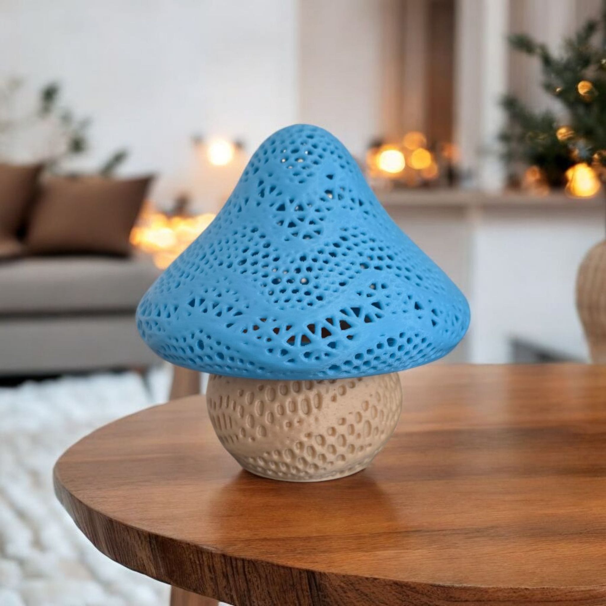 Mavi Fosforlu Mantar Masa Lambası