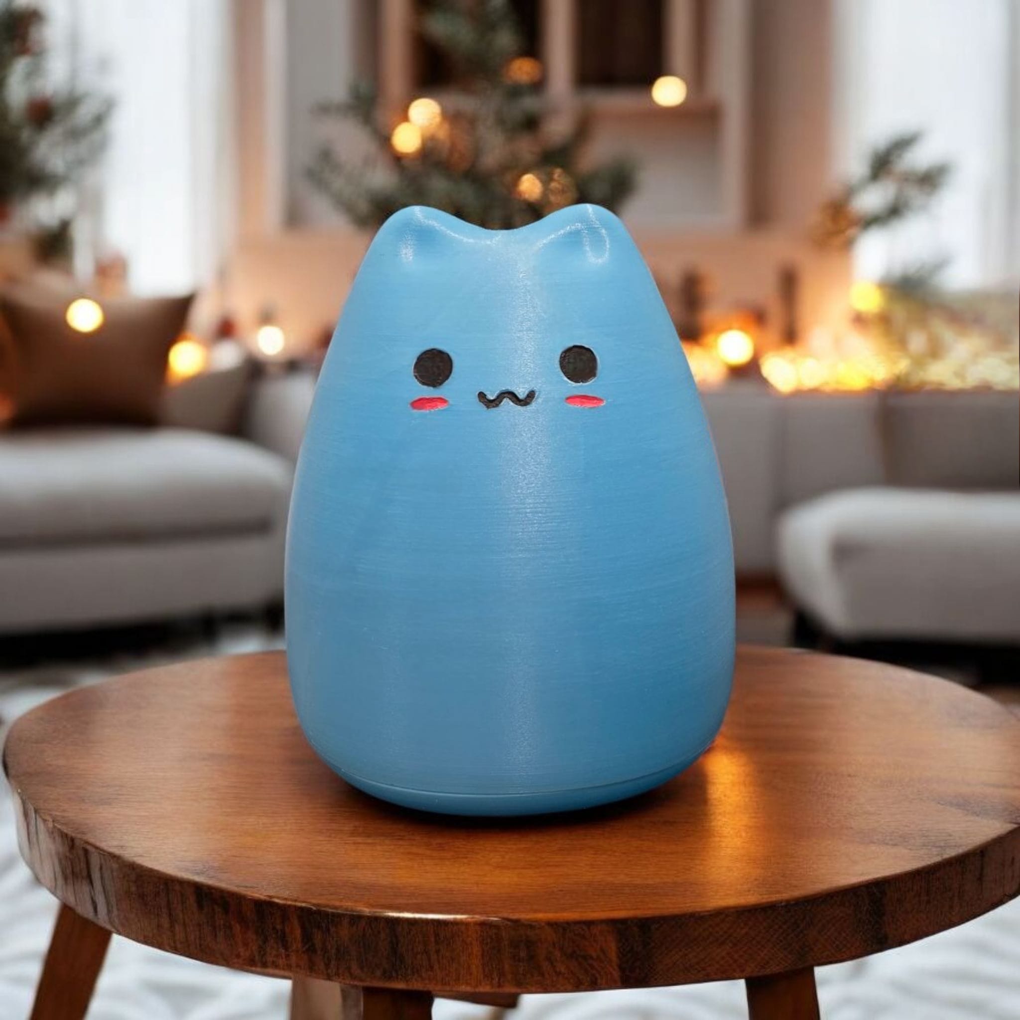 Sevimli Kedi Figürlü Mavi Neon Masa Lambası