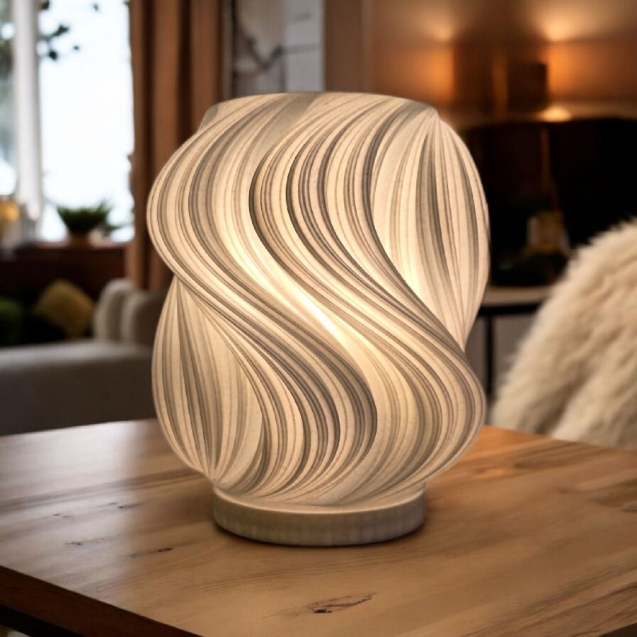 Dalga Formlu Mermer Dokulu Masa Lambası