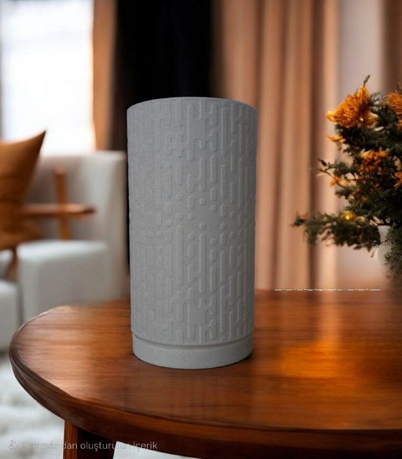 Çizgi Formlu Mermer Dokulu Masa Lambası