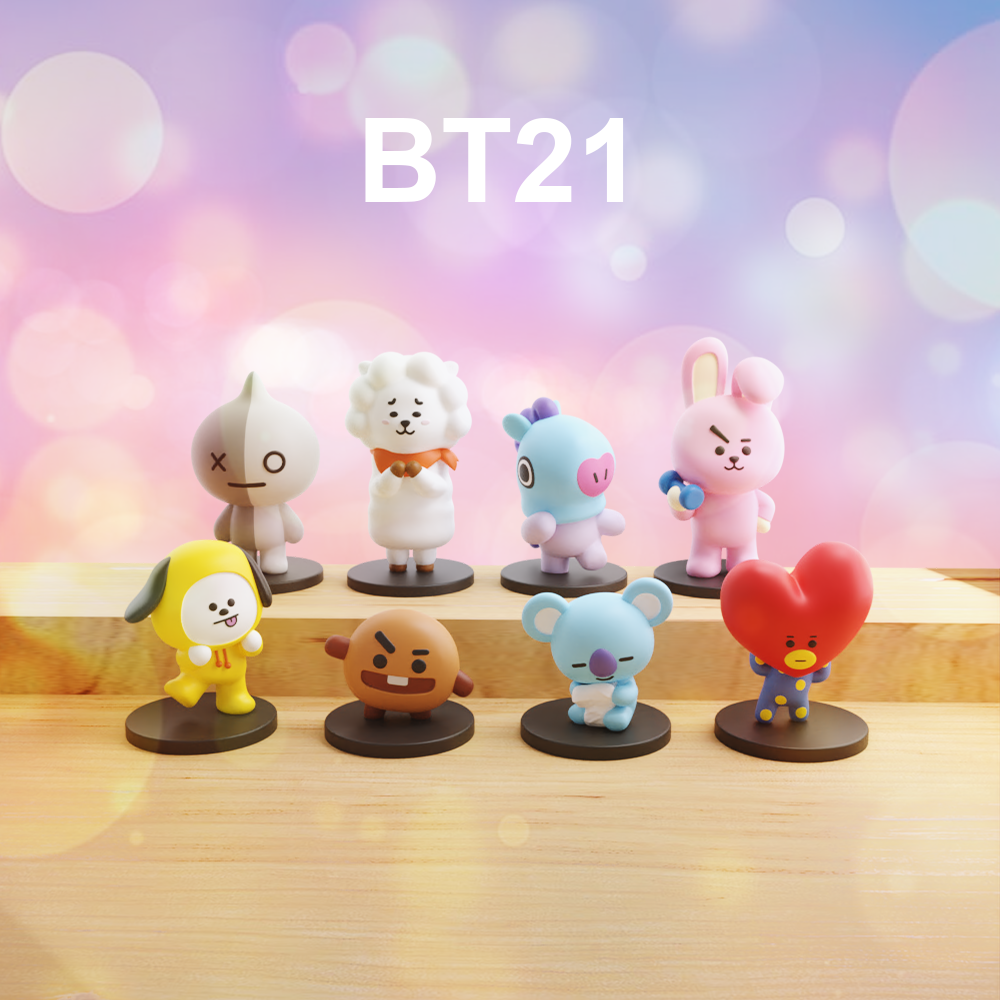 BT21 Esintili 3D Baskı Mini Figür Koleksiyon Seti (8’li Set)